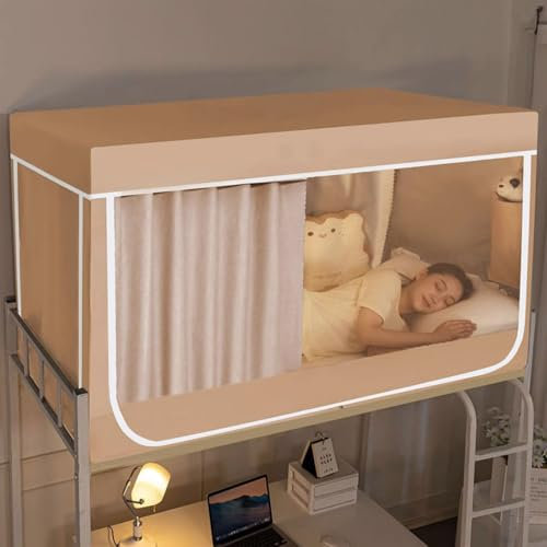QTQHOME Betthimmel aus Stoff für Schlafsaal, dickes Bettzelt, Doppelbett mit 3 Türen, für Studenten, Einzelschläfer, tragbar, atmungsaktiv, leicht, für den Innenbereich, Sichtschutz