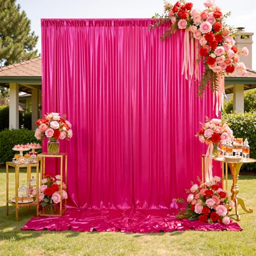 3 x 3 m Rideau de Fond à Paillettes pour fête de Mariage Rose Vif | Lot de 2 panneaux épais à paillettes pour photo d'anniversaire 1,5 x 3 m