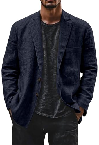 Linen Blazer Men Leisure Suit Jacket Two Button Lightweight Sports Coats Loose Fit Business Office Blazer Solid Color Versatile Suit Jacket Notch Lapels Suits Jackets with Pocket