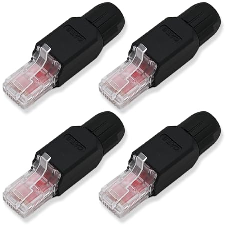 Hawpasy 4PCS Tool-Free RJ45 Connectors Toolless Cat6 Modular Plug Gold Plated Modular RJ45 Plugs, Easy-to-Install Ethernet Plug Ends for Solid and Stranded Cable, No Crimping Tool Needed Black