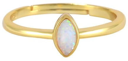 Wycian Trauringe Vintage Goldring Damen Modeschmuck 9K Gelbgold Au375 3X6mm Marquise Opal Größe 61 (19.4) Vorsteckring für Tante Elegant Schmuck Geschenk