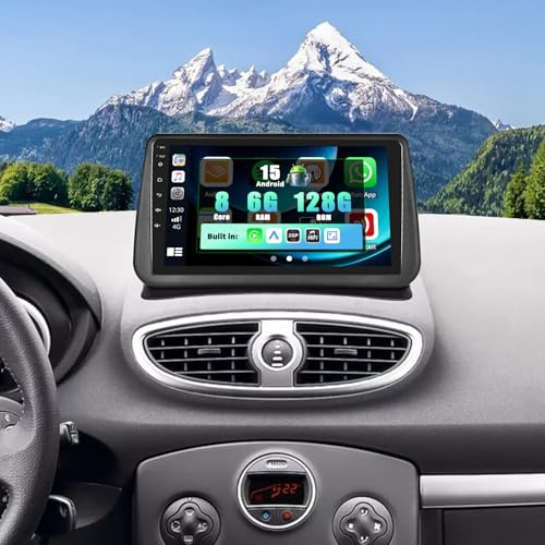 SIXWIN 6+128G 8-Core Android 15 Radio Coche para Renault Clio 3th 2005-2014 con CarPlay Android Auto DSP, 9 Pulgadas Pantalla Táctil, 1280 * 720, con GPS WiFi Bluetooth Compatible con Cámara&SWC