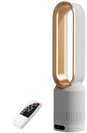 Ventilador sin aspas calefacción Torre 8 velocidades Control Remoto circulación Aire oscilante 90°58cm Altura Pantalla LED.