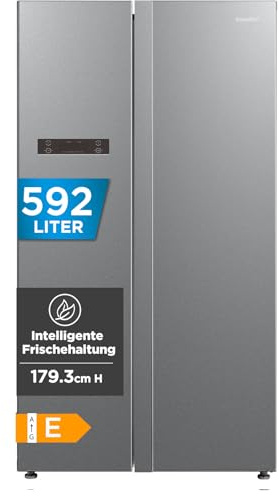 Comfee 592 L Side-by-Side Kühlschrank,No Frost, Inverter Kompressor, 35 dB | Platinum Fresh für längere Haltbarkeit, Multi-Air-Flow, Smart-Cooling & SuperCool, Titan-Grau, 179,3 cm hoch, RCS592LS01EU(E)