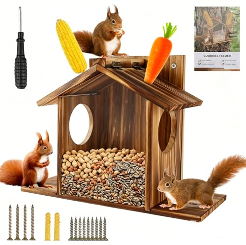 Mangiatoia per Scoiattoli, Casetta per Mangime Scoiattolo in Legno, Mangiatoia per scoiattolo, Mangiatoia Scoiattoli Esterno, Casa Scoiattolo Resistente alle Intemperie, per Giardino all'Aperto (B)