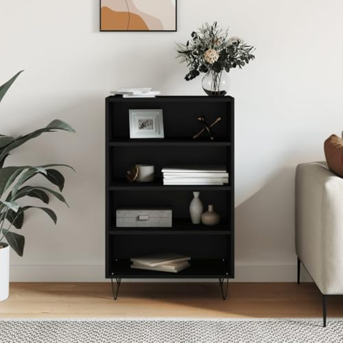 TEKGHUT Schwarzes Highboard 57x35x90 cm aus Holzwerkstoff mit Metallfüßen und Einlegeböden – Stilvoller Aufbewahrungsschrank für Wohnzimmer und Esszimmer, Stauraum Lösung