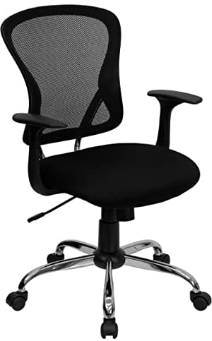 Flash Furniture Arbeitsstuhl, mittelhohe Rückenlehne, Netzmaterial, drehbar, mit Chrombasis und Armlehnen, schwarz, 74 x 61 x 28 cm