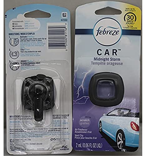 Febreze Car Vent Air Freshener, Midnight Storm, 0.06 Oz, Pack of 8