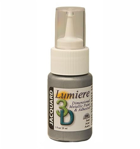 Jacquard Lumiere 3D Metallic Paint Adhesive, Dimensional Fabric Glue for Textile Embellishment and Craft Art Supplies, Mixed Media Projects, Steel Grey, 30ml (1 fl oz)