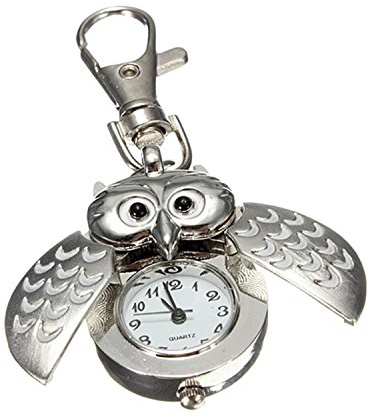ODETOJOY Silver Flip Open Owl Keychain Watch Pendants Ornament For Handbags Or Schoole Pack Christmas Thank You Gift Cool Key Holders Lanyards Fobs