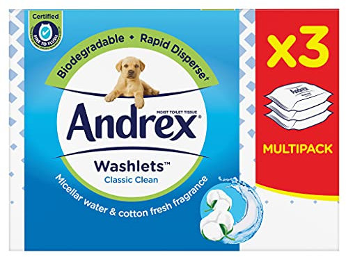 Andrex Classic Clean Washlets Moist Toilet Tissue, Pack of 3 x 40 Tissues