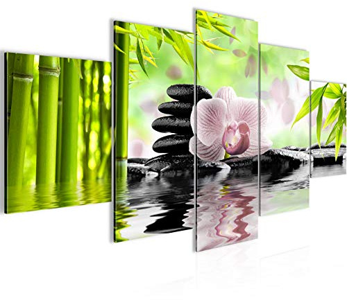 Runa Art Bild Wohnzimmer Schlafzimmer Orchidee Feng Shui 5 Teilig Steine Bambus Rosa Wandbilder auf Vlies Leinwand 502053c