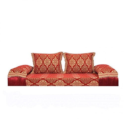 Casa Moro Orientalisches Sofa Salma Rot 15 marokkanische Sitzcouch 5tlg mit Rücken- & Lehnenkissen, Arabische Sidari Sitzecke Sark Kösesi Sitzgarnitur | MO1570