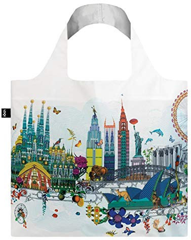 LOQI KW.WS Artist Kristjana S Williams Interiors Wiederverwendbare Einkaufstasche, Polyester, World Skyline