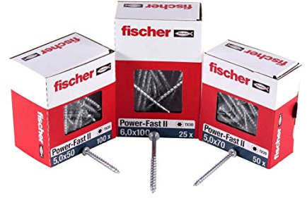 fischer PowerFast II PTF 3,0 x 30, Spanplattenschraube (200 Stk.) mit Vollgewinde, Pan Head mit Innenstern, Schraube für Holzverarbeitung, reduziert Einschraubwiderstand & Einschraubzeit