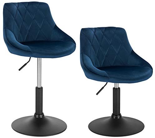 WOLTU 2X Sitzhocker Tresenhocker Barsessel Loungesessel Polsterstuhl mit Rückenlehne aus Samt und Metall höhenverstellbar drehbar Blau BH242bl-2