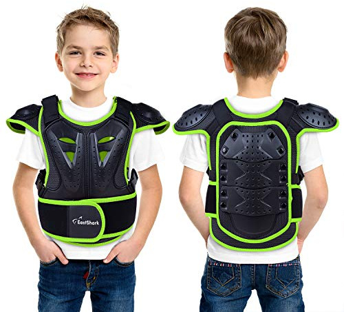 Seahouse Children Bicycle Motorcycle Armor Vest Back Protector Men's Armored Street Racing Jacket+1pc Random Bandana (Green, L)