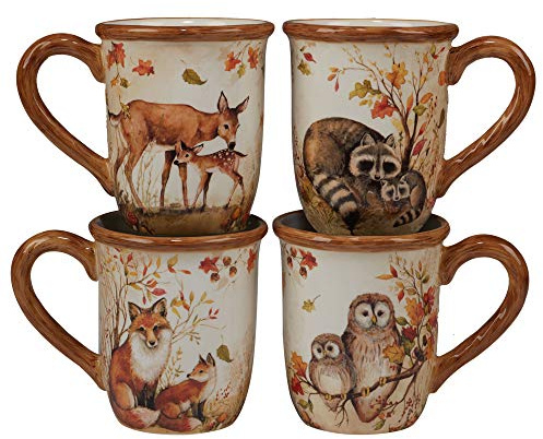 Certified International 37202SET4 Tassen, Kiefernwald, 473 ml, 4 Stück, Keramik, Schwarz