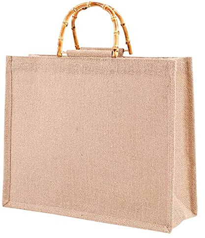 Borsa Juta naturale, Borsa iuta naturale,Borsa per la Spesa portatile, Borsa per la Spesa in Juta Portatile Borsa per la Spesa Borsa in bambù con Manici ad Anello Tote Marrone Chiaro