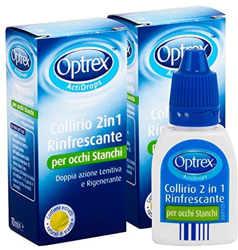 2x Optrex ActiDrops Collirio 2in1 Rinfrescante per Occhi Stanchi Lenitivo Rigenerante - 2 Flaconi da 10ml ognuno