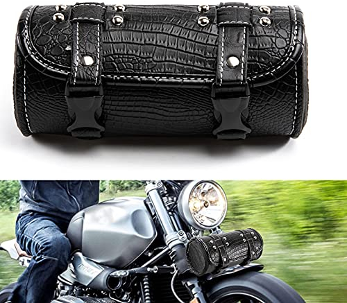 APEBAZY Borsa universale per moto, in pelle di coccodrillo, borsa per attrezzi Sissy Bar, impermeabile, con fibbie a sgancio rapido (nero)