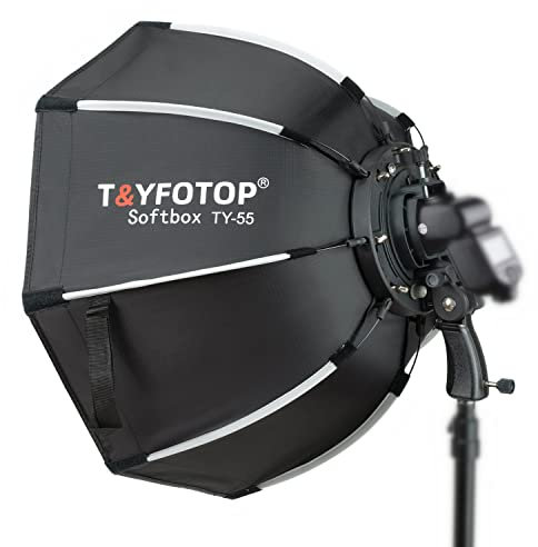 T&YFOTOP 66 cm achteckige Softbox mit S-Typ-Halterung, Tragetasche, kompatibel mit Kamerablitz Speedlites TT560 NW561 NW565 NW625 NW635 NW670 750II usw. (55 cm)