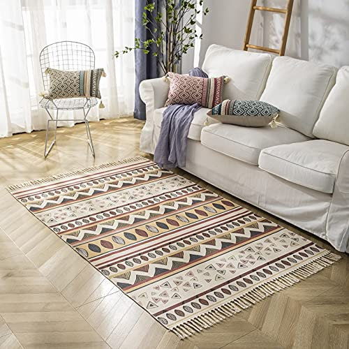 Teppich Boho Teppich Vintage Baumwolle und Leinen Quasten Bodenmatte Schlafzimmer Nacht Matte Wohnzimmer Sofa Couchtisch Matte Maschine Waschbar (Color : Mageli, Größe : 1200mm x 1700mm)