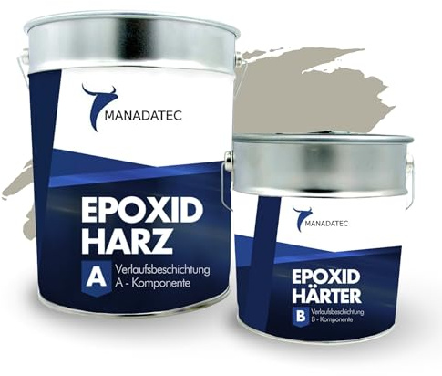 MANADATEC 2k Epoxidharz Verlaufsbeschichtung 6kg I RAL 7032 Kieselgrau I Lösemittelfrei, Umweltfreundlich & Geruchsneutral I Für ebene Garagen-, Keller- & Werkstattböden I Hohe Belastbarkeit