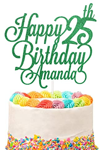 Personalised Happy Birthday Glitter Cake Topper Customised with Any Name & Any Age Party Cake Decoration for 1st 10th 13th 16th 18th 20th 21st 30th 40th 50th 60th 70th 80th (Green)