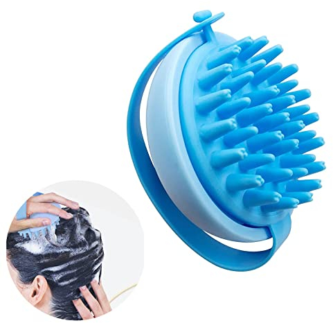 Xlqyb Kopfmassagebürste, Stimulierende Haarwachstum Push-up-Bürste, nass und trocken Silikon-Shampoo-Bürste, Pflege für Kopfhaut und Haar (blau)