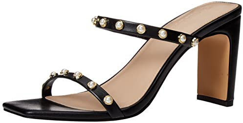 The Drop Avery Square Toe Two Strap High Heeled Sandalen, Black Pearl, 7
