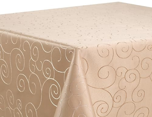 Tischdecke Tafeldecke DAMAST Ornamente Kringel Tischtuch mit Seidenglanz Fleck abweisend pflegeleicht schnelltrocknend 13 Farben (Cappuccino, 110x180 cm)