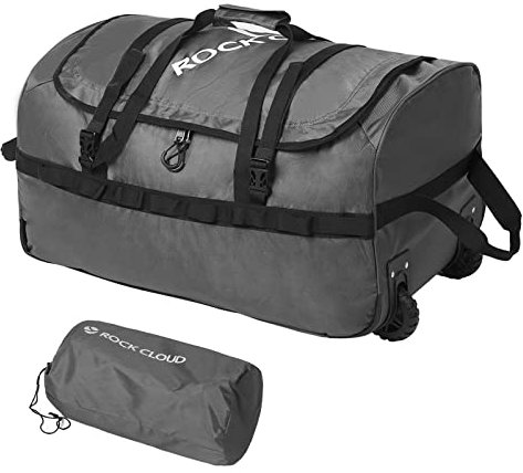 Rock Cloud Faltbare Seesack mit Rädern, 85 l, Rollen, verstaubar, 66 cm, für Reisen, Camping, Sport, Grau, Upgrade, 85L, 26 in