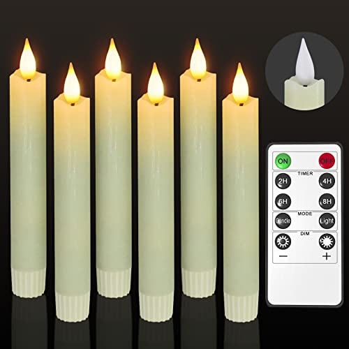 PChero Real Wax LED Tapered Candles, 6pcs Battery Operated Candle Sticks with Remote Flickering Flameless Ivory Taper Candles for Home Christmas Halloween Table Decorations – Warm White