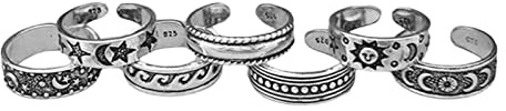 POYAMUSE Zehenringe mit Sonnen-, Mond- und Sternmustern, böhmische Knöchelringe, verstellbare Öffnung, Zehenringe für Damen und Mädchen, Strandschmuck, Barfuß-Sandalen, Schmuck, Edelmetall, Metall,