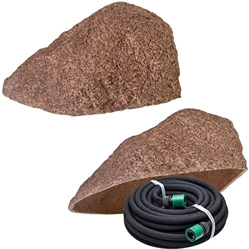 GARTENDEK Roche Artificielle S-07 Ø45 cm (Rouge) – Fausse Pierre Creuse pour Jardin, Cache Transformateur, Arbre, Filtre – Pierre de Recouvrement Résistante