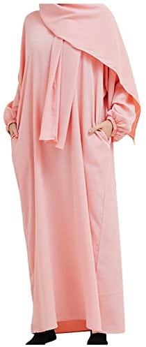 Damen Muslim Abaya Kleid Gebetskleid Islamisch Voller Länge Kaftan mit Hijab Dubai Maxikleid Badeanzüge Frauen Muslimisches Abaya Kleid Muslim Formal Elegant Kleider, rose, 36