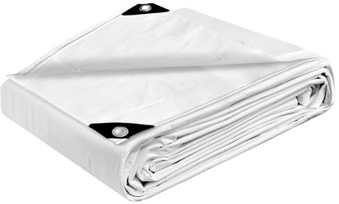 STARPYNG Lona impermeable, 140 g/m², lona de poliéster resistente, adecuada para bordes reforzados de techos, camping, terrazas, piscinas (blanco, 3 m x 6 m)