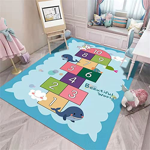 DJHWWD Teppana Mädchen Teppich Kinderzimmer Cartoon Einfaches Kinderzimmer Wohnzimmer Schlafzimmer Schlafzimmer Krabbelmatte Blau Teppich Esszimmer 140X200cm