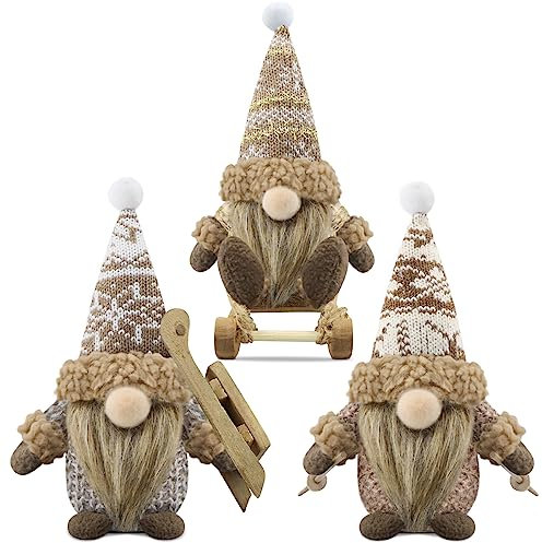 Gehydy Weihnachtswichtel Figuren 3er Set Weihnachtsdeko Wichtel Weihnachten Deko Wichtel Zubehör Dekoration Christmas für Home Küche - Braun