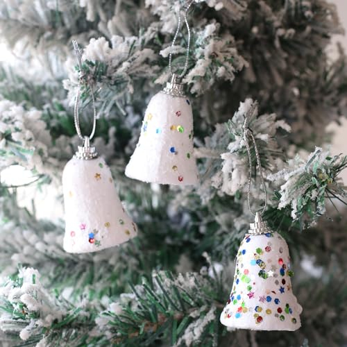 Herzwild 24pcs Weihnachtsbaumschmuck weihnachtglocke zum Hängen Weihnachtsdeko Anhäng (Weiss (weihnachtsglocke))