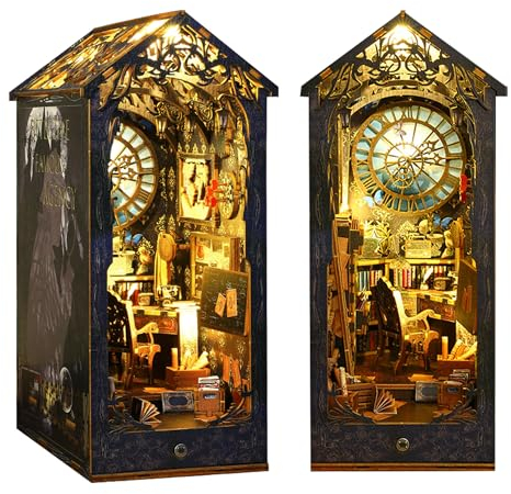DIY Book Nook Kit Maison De Poupée, MOJINO Miniature en Bois avec Meubles Et Lumière LED, Puzzle 3D en Bois, Serre-Livres d'art, Kit De Construction pour Les Personnes De Plus De 14 Ans
