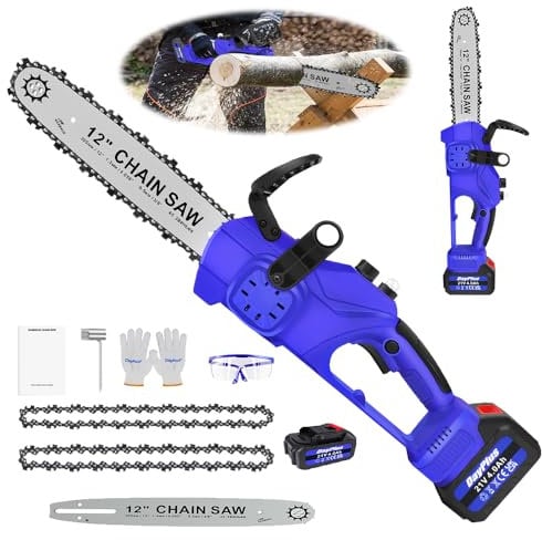 600W Cordless Chainsaw with Battery and Charger, 12 Inch Battery Chainsaw Brushless Wood Saw w/Blade Chains, 20ml Oil Capacity, HandheldChain Saw for Wood Cutting Tree Branch
