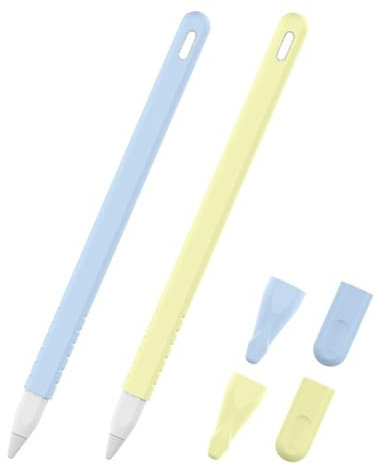 Custodia in silicone per Apple Pencil, custodia protettiva antiscivolo in silicone (2a generazione, confezione da 2, blu e giallo)
