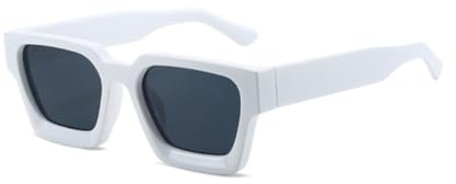WDZAYXC Vintage Rechteckige Sonnenbrille für Damen Herren Chunky Rectangle Sunglasses Retro Brille UV400 Schutz(Weiß/Schwarz)