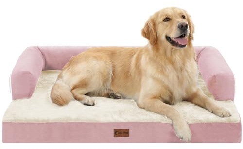 Casa Paw, orthopädisches Hundebett für große Hunde, wasserdicht, mit Memory-Schaum, gemütlichem Rand, abnehmbarem, waschbarem Bezug und Rutschfester Unterseite (L, Rosa)
