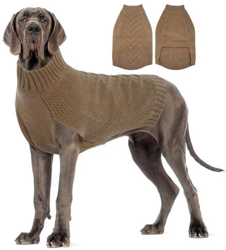 Katzinst Hundepullover Grosse Hunde, Hundepullover 68cm Rückenlänge, Strickwaren Pullover Hund, Dickes Material Hundepulli Haustiermantel für Winter, Pullover für Deutsche Dogge, Khaki, 4XL