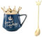 Xfeyaqlo Tazza Corona 300ml con Coperchio e Cucchiaio, Tazze Simpatiche Corona Regina Tazze da The Tazzine Caffe Mug Ceramica, Le Bellissime Tazze Sono un'Ottima Scelta per un Regalo (Blu Scuro)