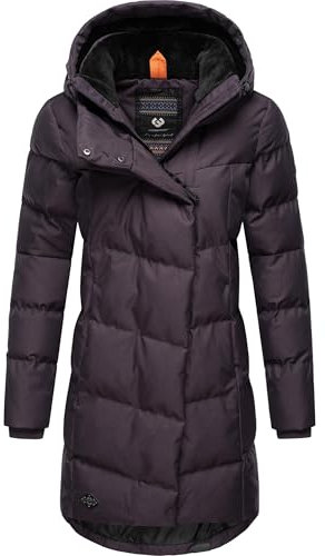 Ragwear wasserdichter Damen Wintermantel Warmer Steppmantel lang mit Kapuze Pavla Intl Plum24 Gr. S