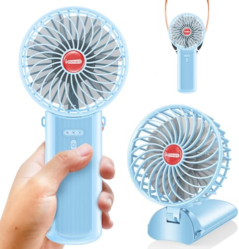 Small Portable Fan Handheld and Rechargeable: Blue Mini Hand Fans 4 Speeds Adjustable Cool Air Wind Multi angle Folding Battery Operated USB Powered Quiet Personal Fans for Women Travel Outdoor Home